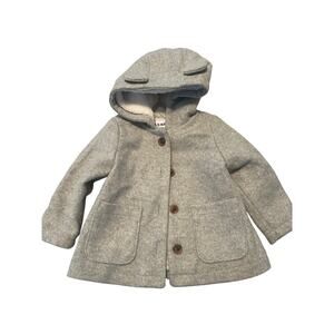 GUC Old Navy Toddler Size Gray Coat Button Front Ears on Hood Size 12-18 Months